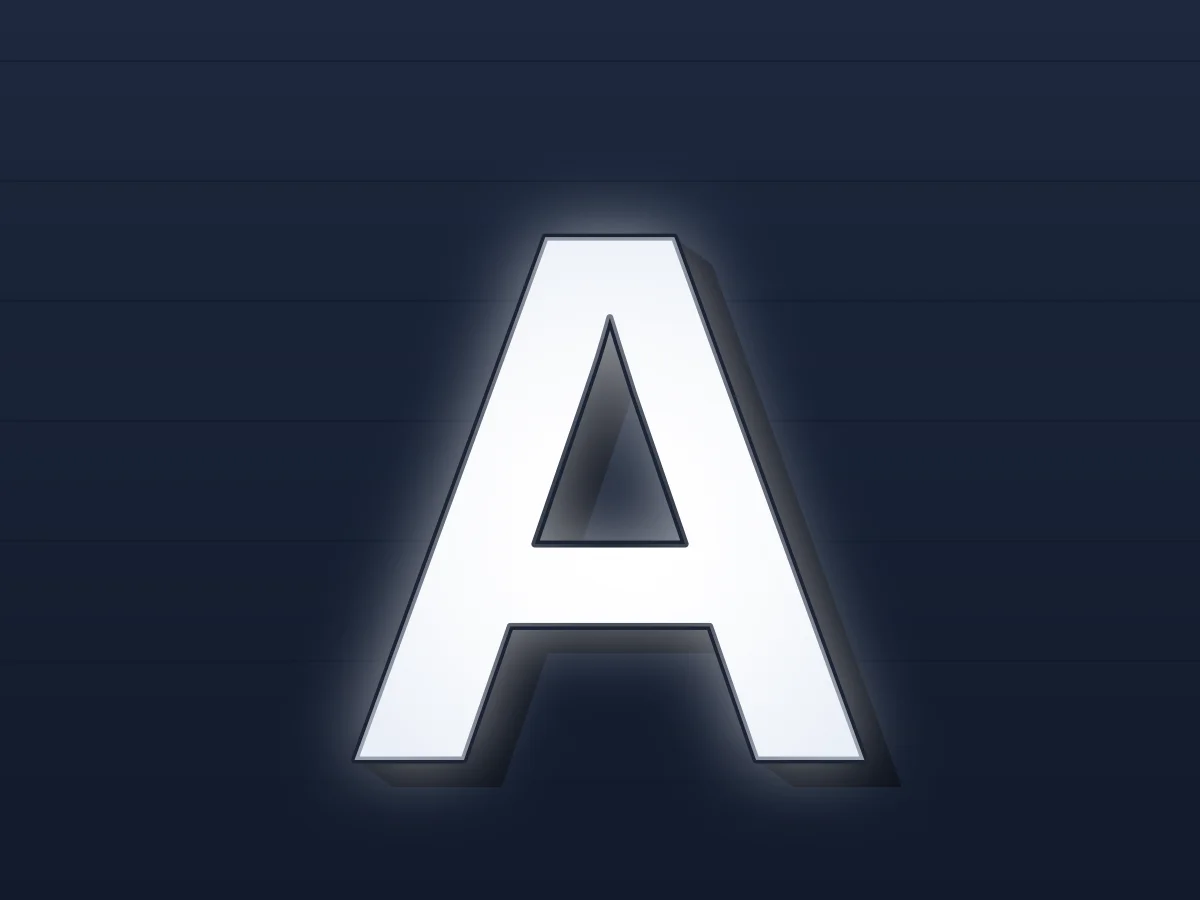 Illustration of a single front-lit channel letter close up, showing the face, the aluminum return and the lit acrylic face