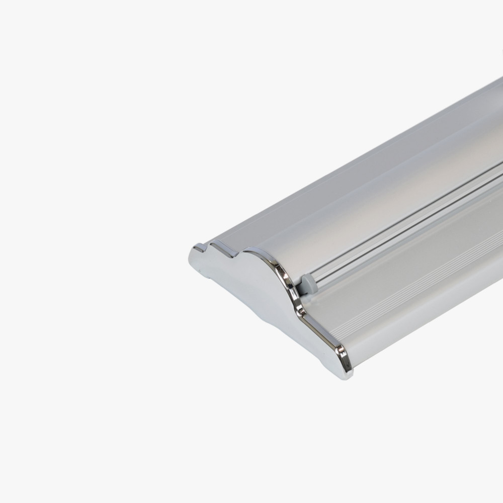 Apex deluxe retractable banner stand base detail with chrome finish