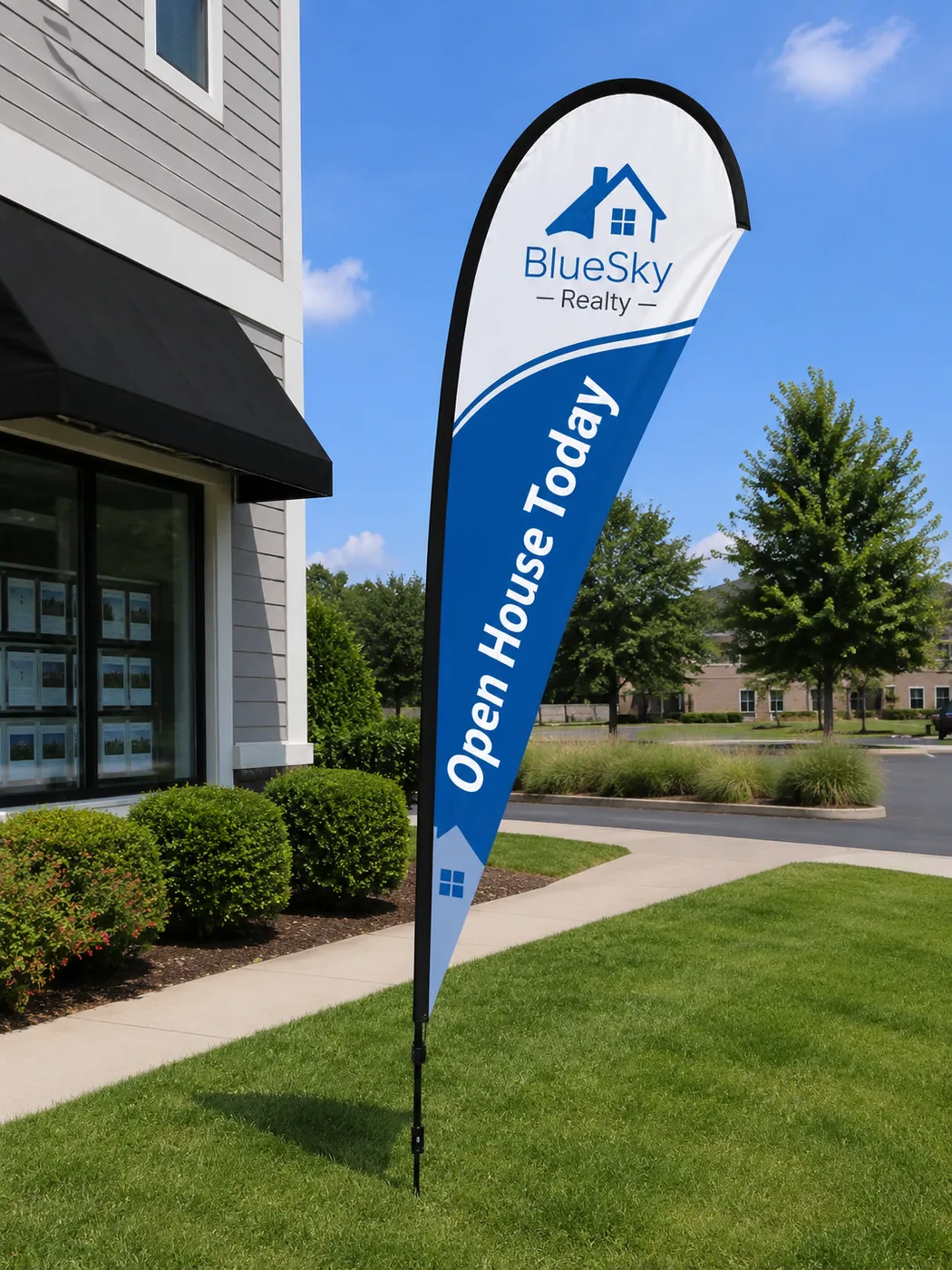 Apex teardrop flag on a ground spike, custom printed