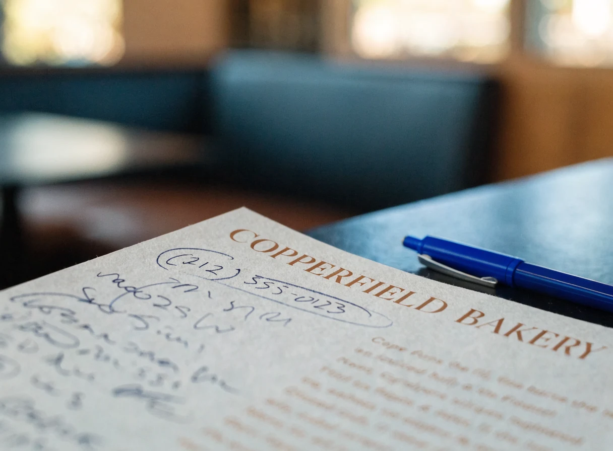 Ballpoint pen notes written directly onto an uncoated flyer